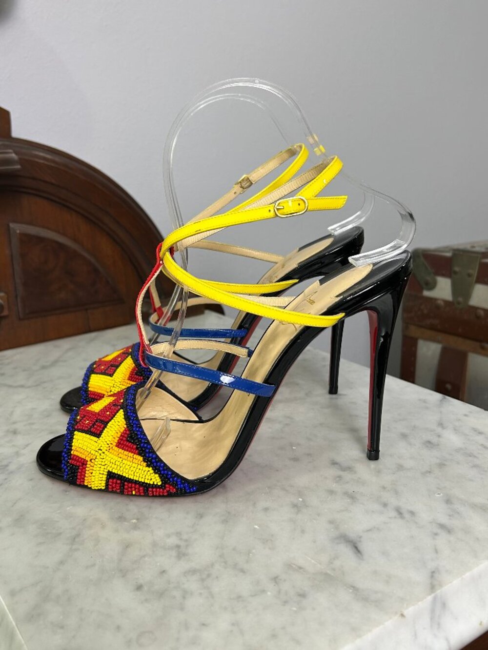 Christian Louboutin Tipika 100 Hand-Beaded Sandals size 39